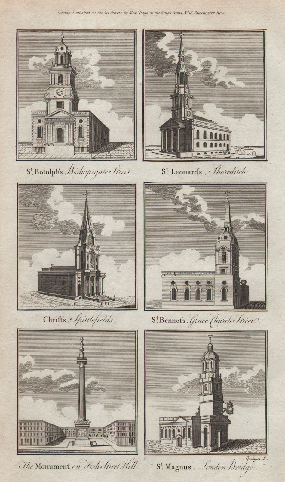 LONDON CITY CHURCHES. St Botolph Spitalfields Leonard Benet Monument Magnus 1784
